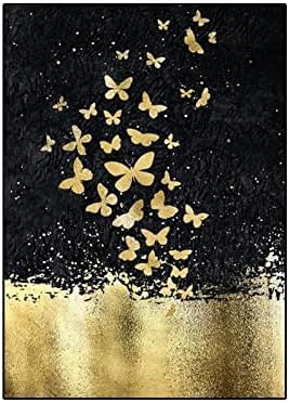 Рачно насликано вертикално масло за сликање - Апстрактна златна пеперутка голема големина Влезна уметност Сликарство на платно, модерни уметнички