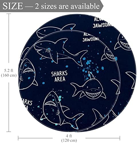 Llnsupply 5 ft круг килим за игра со низок куп, рачно нацртани ајкули сини бебиња ползи подни душеци игра игра ќебето новороденче