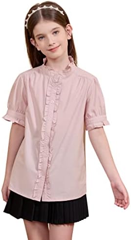 мао Градина Девојки Долги Ракави Блуза Возбудува Памук Копче Надолу Униформа Фустан Кошули