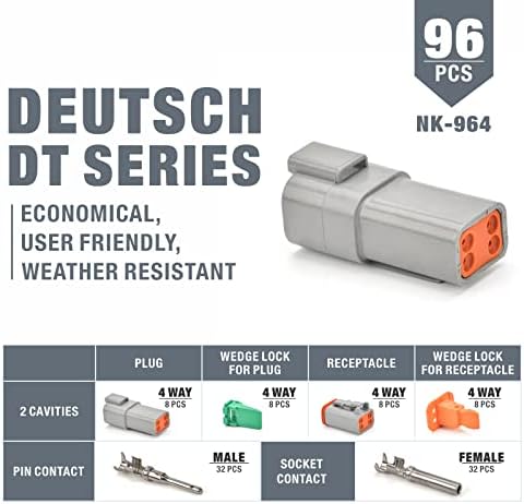 Iwiss Deutsch 4 Pin Way DT DT конекторски комплет, големина 16 печат на контакти 14-18Awg, автомобилски електрични конектори, 96 парчиња