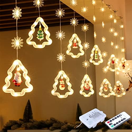 Yoiles Божиќни жици светла Дрво облик на прстен украси светло 120 лежеше 9,8ft Божиќни прозорец завеси светла -светло за завеси