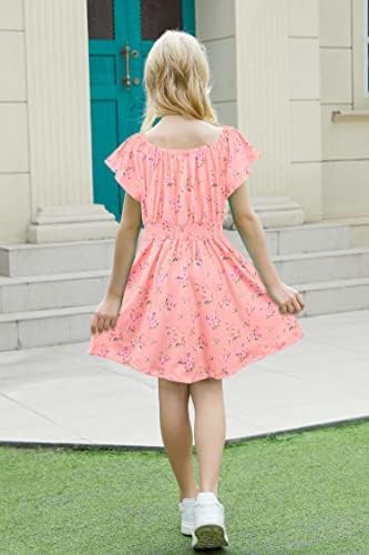 Џескиди Девојки Секојдневен Фустан Трепет Ракав Цветни Печатени Летни Фустани Со Џебови 4-13 Години
