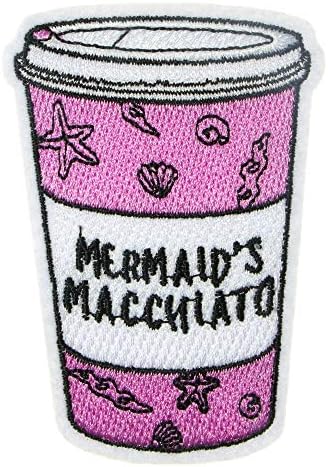 JPT - сирена макиато розов пијалок чај кафе пијалоци starвездички школки везени аплици железо/шие на закрпи значка симпатична лого -лепенка