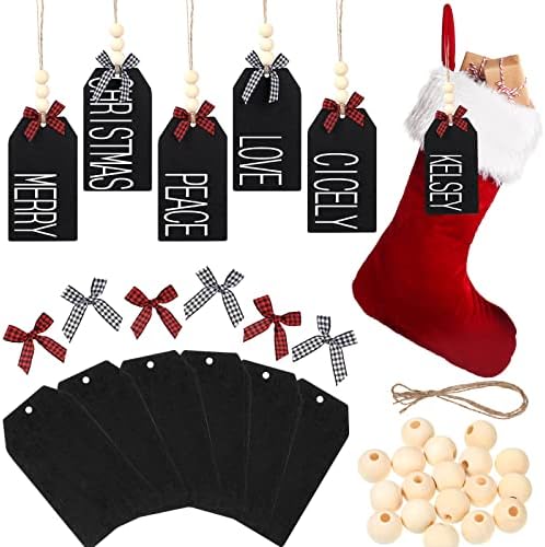 12 Поставете Ознаки За Божиќни Чорапи, Вклучувајќи Ознаки За Табла Дрвени Монистра и Лак, Знакот За Божиќни Украси За Божиќни