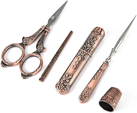 EWFVQW 6PCS комплет за ножици во европски стил со кутија за складирање, класични ножици за вез за занаетчиство, не'рѓосувачки челик ретро резба