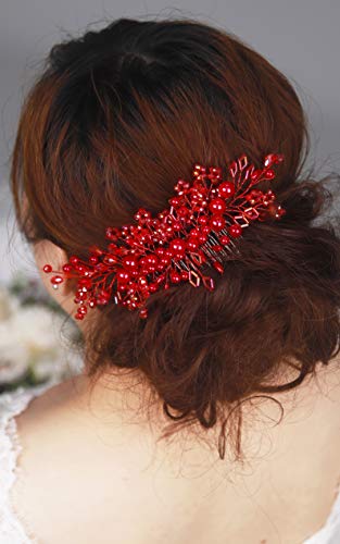 Kercisbeauty црвени кристални мониста чешла за коса свадба невестински бохо слајд чешла невести невестински подарок за глава за коса додаток за