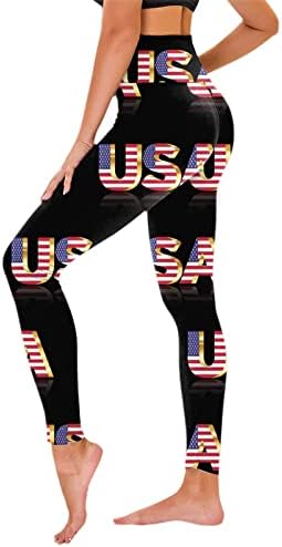 4 -ти јули хеланки за жени на стомакот Контрола САД 4 -ти јули тенок панталони за молив, спортски панталони за атлетски тела во лесна категорија