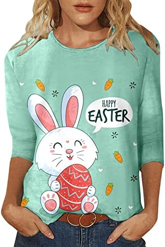 Велигденска кошула за зајаче за жени маички маички маица 3/4 ракав лабава фит блуза блуза
