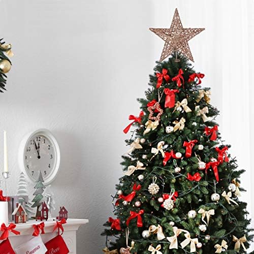 Амосфун Сјајна златна starвезда новогодишна елка Топ елка на елката врвна декорација нагласена Божиќна дрва Топер украси за декори за забави