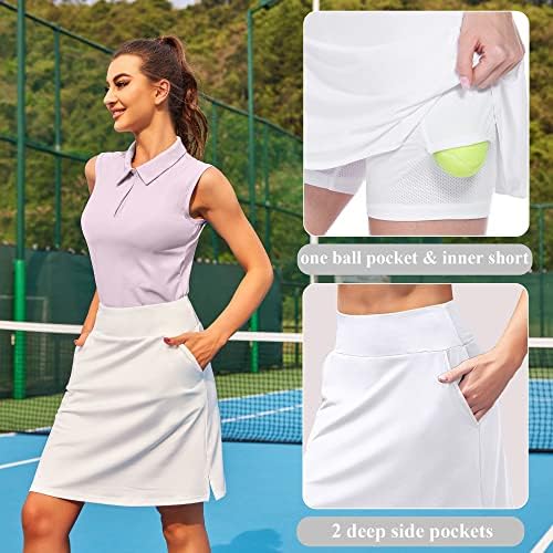 Women'sенски 20 Тениски тениски здолништа со должина на коленото СПФ еластични атлетски скејти со шорцеви Голф здолниште со џебни