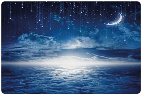 Лунарна Ноќно Небо Милениче Мат За Храна И Вода, Ноќно Небо Полна Месечина Облаци Ѕвезда Дожд Полумесечина Лунарна Слика, Правоаголник