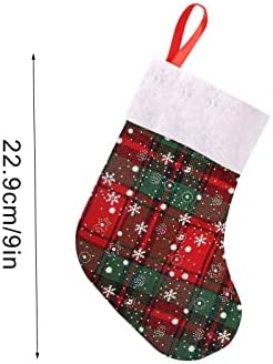 Божиќни чорапи за подароци торби бонбони чорапи чорапи торби со снегулки карирани карани држачи за држачи за дрво украс за вineубени украс