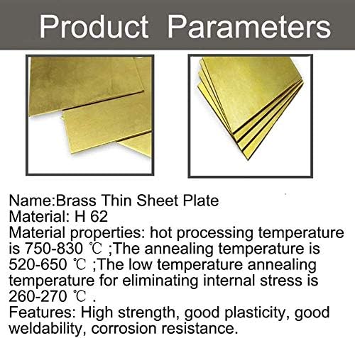 Lucknight H62 Brass Plate Plate Industry DIY експериментална дебелина на листот од 0,5 мм, ширина 300мм/11,8inch, долг 300мм/11. 8inch