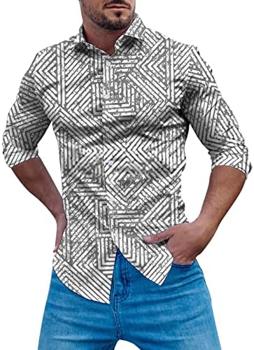 Обични кошули за машки ZDDO, копче надолу по лента со карирана крпеница со долги ракави за вртење на јака од јака мода модна кошула