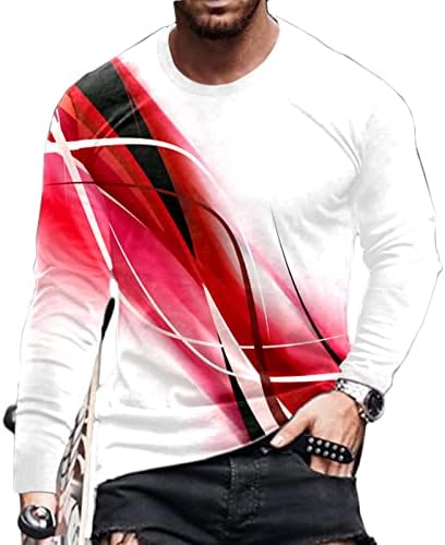 Кошули со долги ракави за маички за мажи обичен тркалезен врат пулвер линија 3Д печатена маица за блуза салата Атлетска кошула