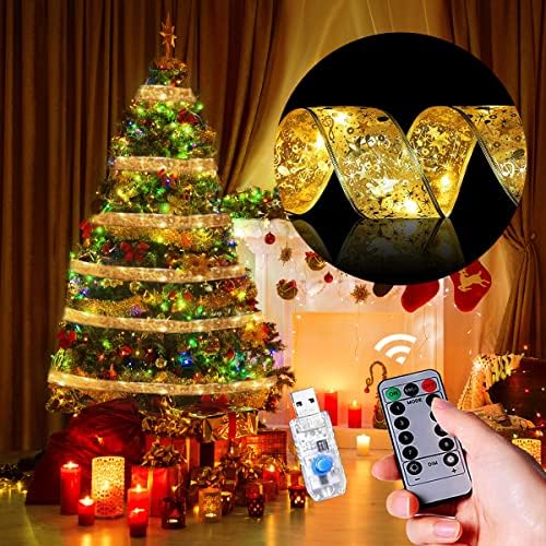 Hsvuivt елката лента со ленти 40ft лента самовила со USB порта 100д лесни Божиќни самовили со далечински и тајмер за новогодишна елка