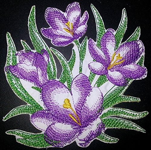 Скица за цвеќиња на обичај цвеќиња [скицирани крокуси] извезено железо на/шива лепенка [4.86 4.86] [направено во САД]