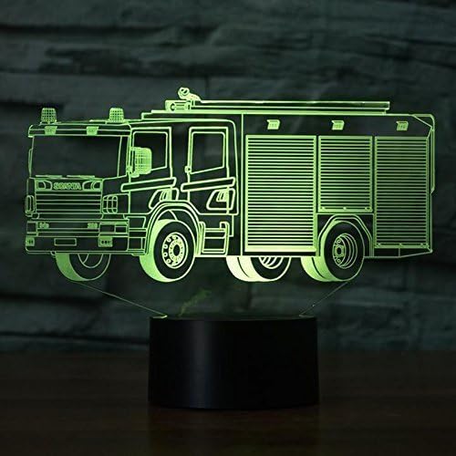 Ytdzltd 3D противпожарен камион ноќно светло 16 бои Промена на USB моќност Далечински управувач Преклопник за допир Декор, Оптичка илузија