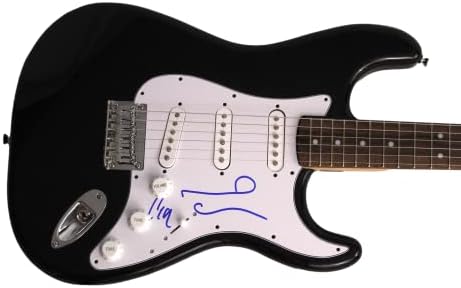 ЛИАМ Галагер и Ноел Галагер Бенд потпишаа автограм со целосна големина Црна Фендер Стратокастер Електрична гитара со Jamesејмс Спенс
