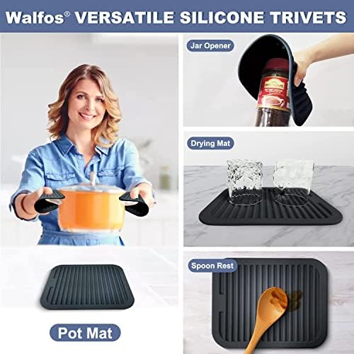 Trivets Walfos за топли јадења, повеќенаменски силиконски тривер, држачи за тенџере отпорни на топлина за кујна, топли влошки за топли