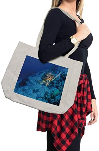Торба за купување на желки Амбесон, океанска диви животни со тематска фотографија од морска желка во длабоки сини води корални гребени