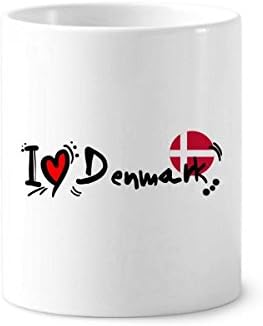 Ја Сакам Данска Збор Знаме Љубов Срце Илустрација Четка За Заби Држач За Пенкало Кригла Керамички Држач Чаша За Моливи