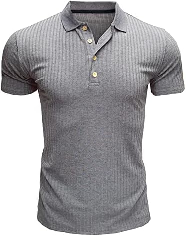 Копче за кошула за машки пол, Хенли кошули со кратки ракави за истегнување на мускулна маица лето случајна тенок фит ребрести тренинзи
