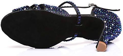 Hiphенски латински танцови чевли со хипосеус со Rhinestones Ballroom Party Tango Performance Shoes Висока потпетица 7,5 см, модел L382,