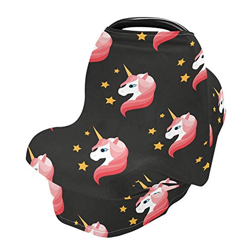 Yyzzh прилично розова шема на starвезда на еднорог на црно истегнување на седиштето за бебиња за бебиња за новороденчиња, доенчиња за доење на