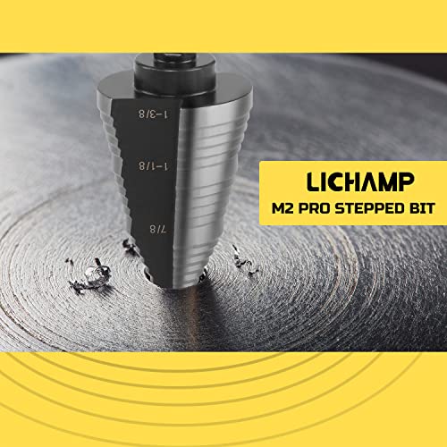 Lichamp Unibit Step Dript Bit for Metal, оригинален м2 вежба за вежбање за тврд метал, 19 големини од 3/16 до 1-3/8, двојно директно