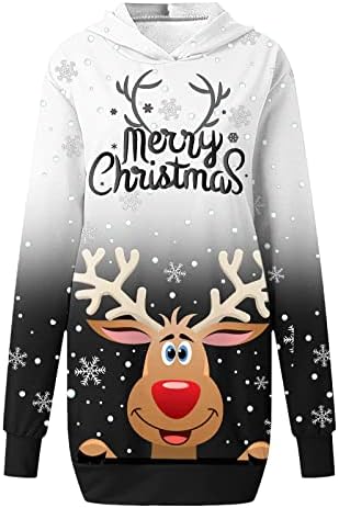 Christmasенски Божиќни врвови на Xiloccer и модни дуксери за жени за жени Божиќ печати долги ракави кошули плус големина зима