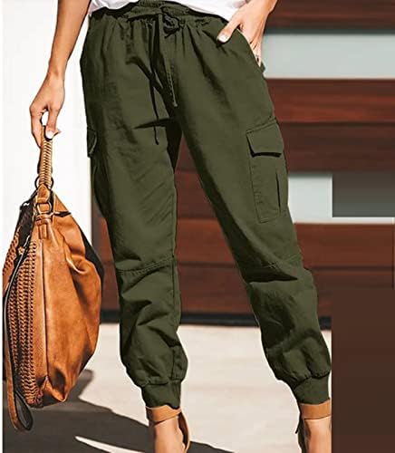 Озммјан карго панталони жени плус големина на влечење случајна цврста еластична џеб на половината лабава долги панталони плус големина