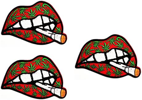 Црвени усни пушење марихуана железо на закрпи усти усни кармин секси девојки цртан филм извезено шиење за шиење апликација за поправка на
