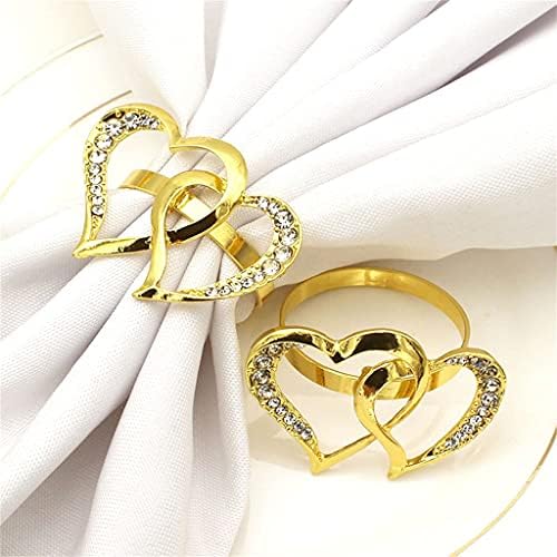 Wjccy 6 парчиња свадба во форма на срце во форма на салфетка метална салфетка прстен свадба банкет декорација на забава
