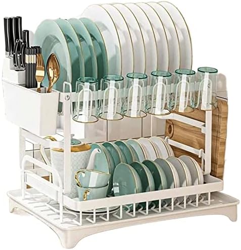 Држач за прибор за двојно слој Олоту, кујнски сад за сад за зачувување на просторот за сушење на садот за сушење на сад за јадење