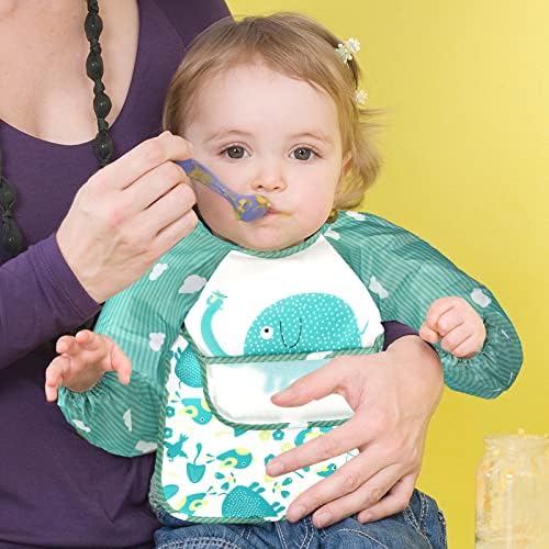 ACCMOR 5 парчиња бебе со долг ракав со долги ракави водоотпорни бибови со џеб бебешки ракави со ракави за бебиња за деца за јадење за јадење,
