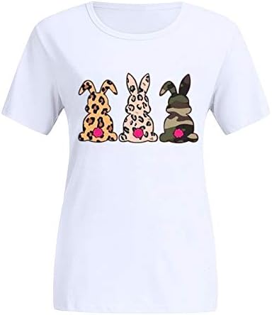 Зајак Велигденска маица за жени плус големина со големина кратки ракави, врвни зајачки графички блузи, тркалезен врат лабав пулвер