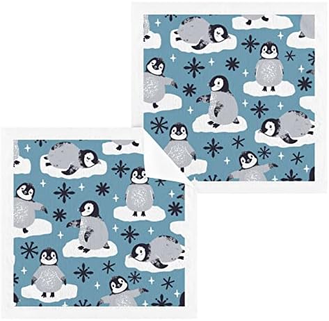 Алаза Миење Крпа Постави Пингвини Снегулки Зимски Пакет од 6, Памучни Крпи За Лице, Високо Апсорбирачки И Меки Крпи За Прсти