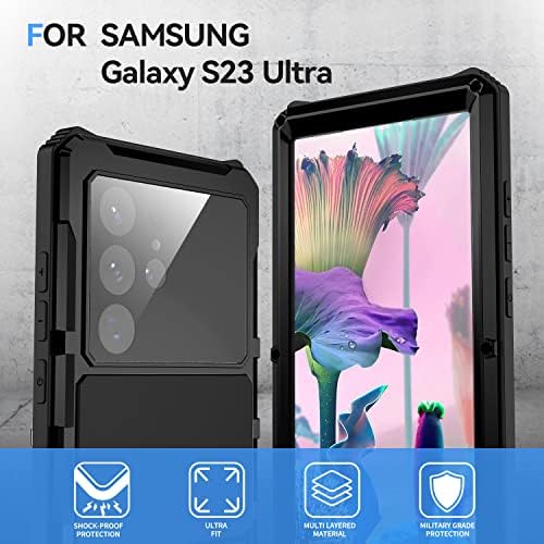 Компатибилен Со Samsung Galaxy S23 Ултра Случај Метал Случај Воена Одделение Тешки Полно Тело Солиден Случај Со Заштитник На Екранот