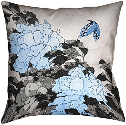 Artverse HOK055P2626C Peonies & Пеперутка со сини акценти перница, 26 x 26