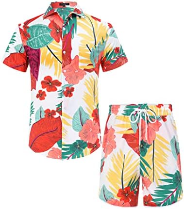 Елитипсирит Менс Хавајска кошула одговара на лекување на кошули и шорцеви со кратки ракави, поставени летни облеки на плажа 2 парчиња