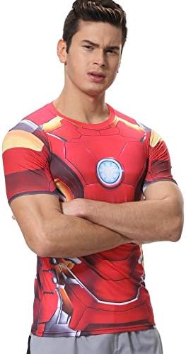 Црвена машка кошула за компресија за машка железо, железо херој, кој се врти со спортски резервоар за спорт