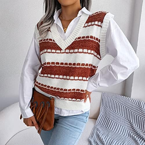 Женска естетска облека V-вратот Обичен лабав плетен џемпер елек за Момен