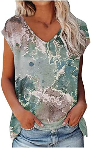 Амикадом вар зелена екипаж блузи за тинејџерска девојка лето есен кратки ракави мермерни графички блузи маици женски 2023 облека мода s