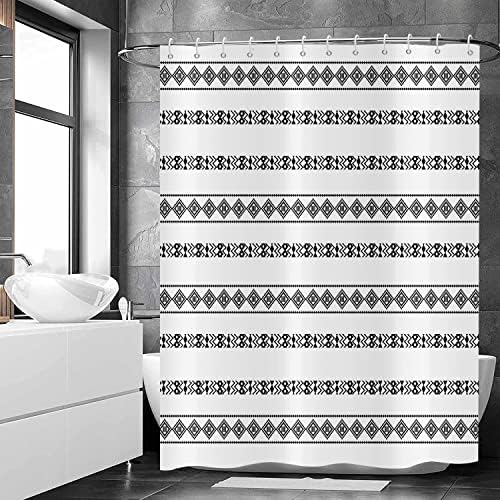 Crtpod црно -бела завеса за туширање Бохо модерна естетска завеса за бања со куки едноставна геометриска завеса за туширање