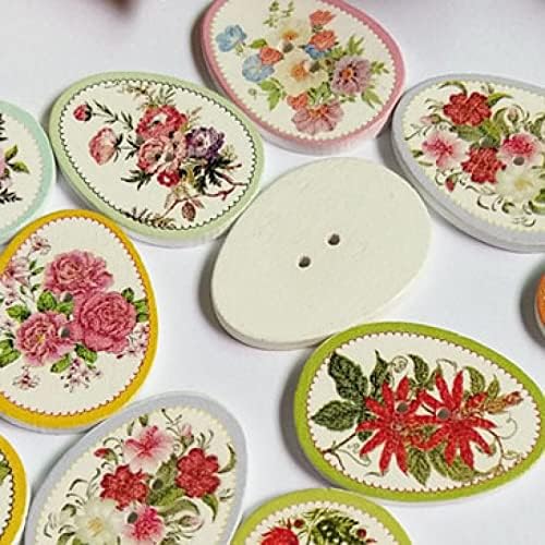 40 парчиња мешана боја дрвени копчиња образец DIY ScrapBooking Декорација додатоци за шиење за украси Велигденски јајца копчиња