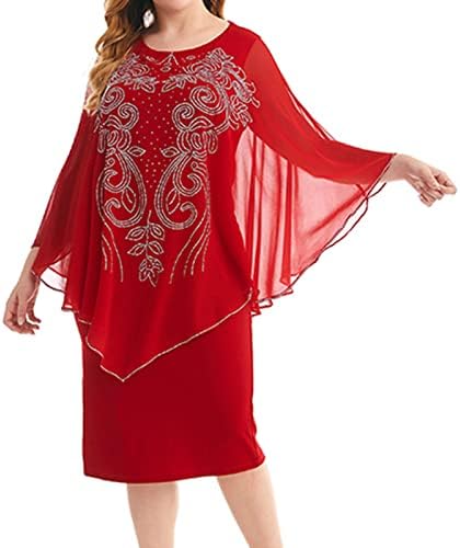 Womenените 2023 Лејди Елегантен плетен чипка Кејп фустан плус големина печатење на ноќни фустани со половина ракав плус големина