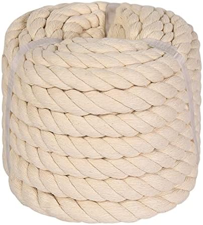 Извиткано памучно јаже 3/4 инчи 32 стапки Природно бело јаже за занаетчиство, проекти за DIY, огради за украсување дома, виси