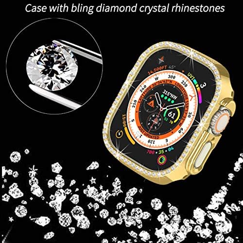 Компатибилен со Apple Watch Ultra 49mm Bling Diamond Case Case PC браник заштитни случаи жени девојки кристално сјајни ринестони