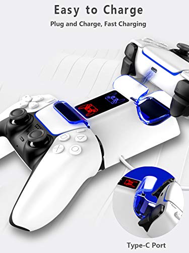 PS5 Controller Charger Station, Dual USB Type C PS5 Controller Charger со LED индикатор, приклучок за полнење за PlayStation 5/PS5